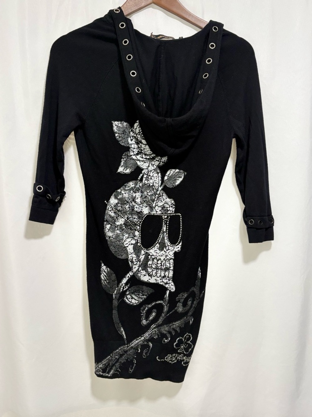 Ed Hardy Christian Audigier Y2K Skull Rhinestone Hooded Dress Women’s Small - Picture 4 of 8